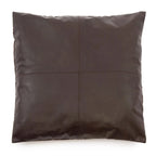 Coussin en cuir marron foncé avec couture croisée, 60x60 cm, Housse de coussin cuir marron à panneaux