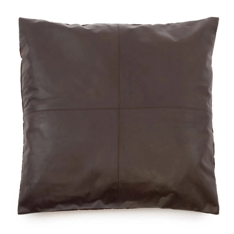 Housse de coussin cuir marron à panneaux - 60x60 cm