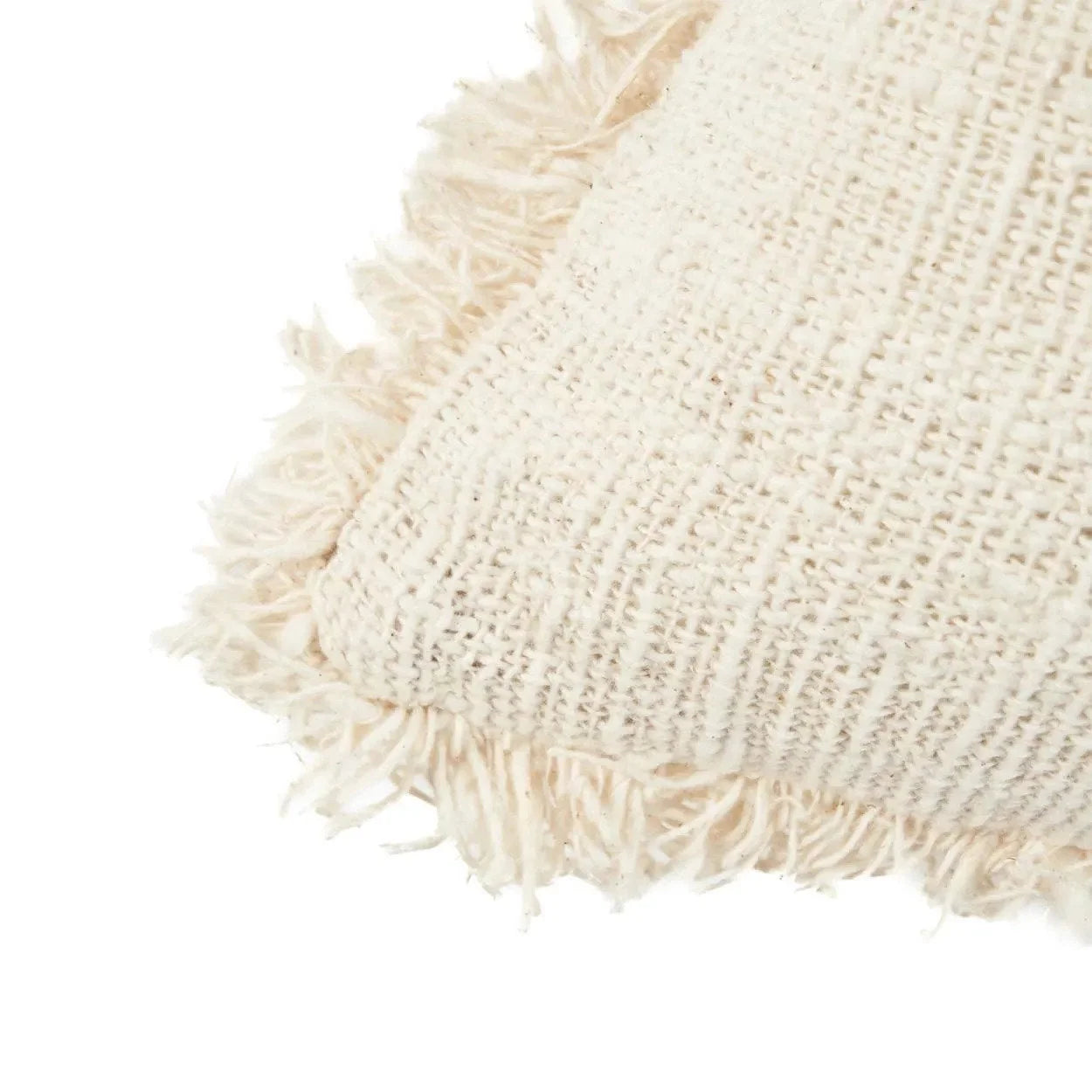 Housse de coussin écru en coton brodé palmier noir et franges