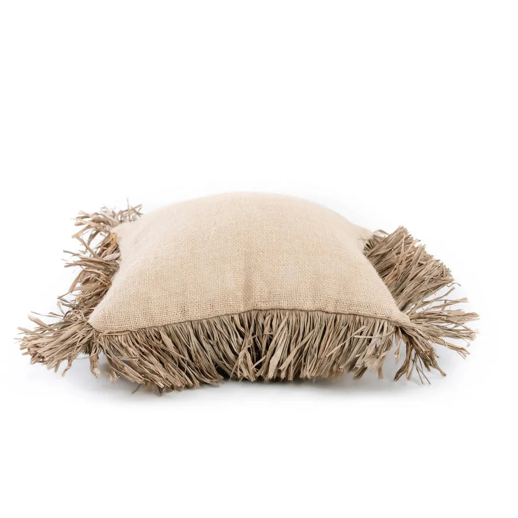 Coussin beige en toile avec frange pour la housse de coussin Jute Bonita Naturelle 40x40