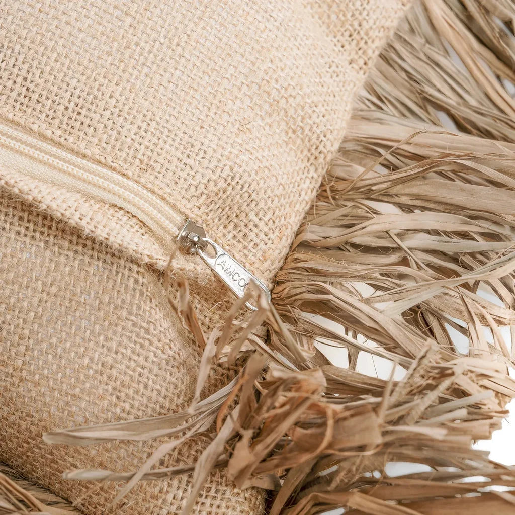 Housse de coussin en jute naturelle avec fermeture éclair et frange 40x40