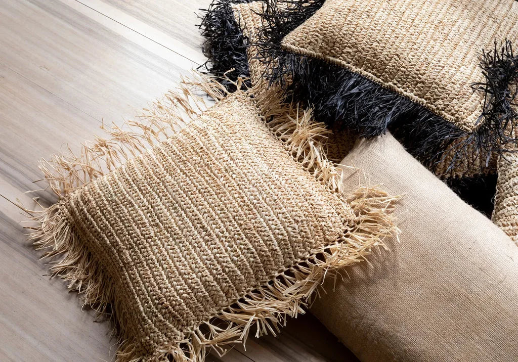 Coussins en jute texturés avec franges pour la housse Naturelle 30x60