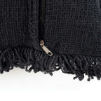 Coussin noir tissé avec fermeture éclair et frange, Housse de coussin Kasbah