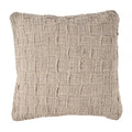 Housse de coussin en lin beige à carreaux relief texturés et bords effilochés