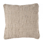 Housse de coussin en lin beige à carreaux relief texturés et bords effilochés