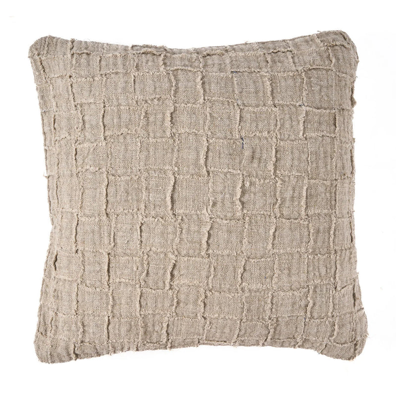 Housse de coussin en lin à carreaux relief beige naturel