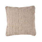Housse de coussin lin beige carreaux relief texturés frangés