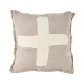 Housse de coussin en lin beige à motif croix blanc texturé et franges, 50x50 cm