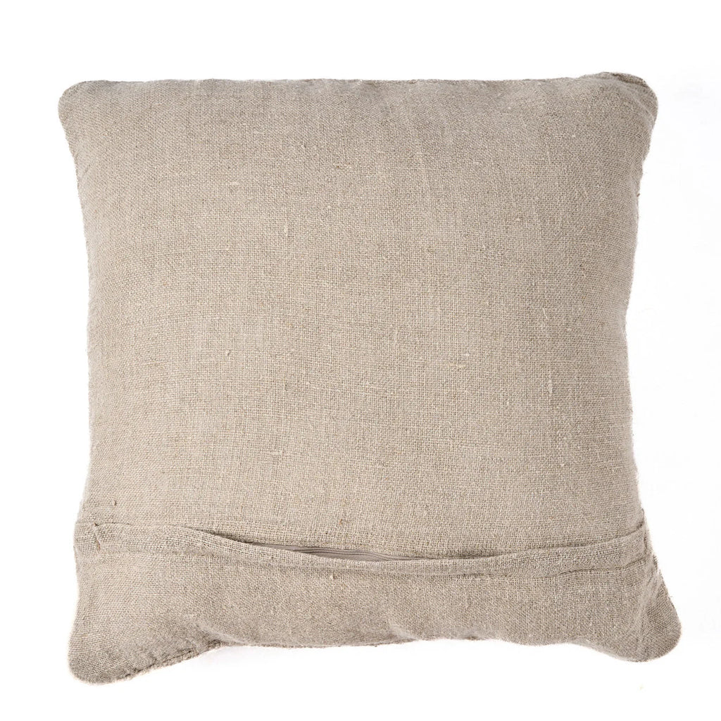 Housse de coussin lin beige naturel broderie centrale 50x50 cm texturée