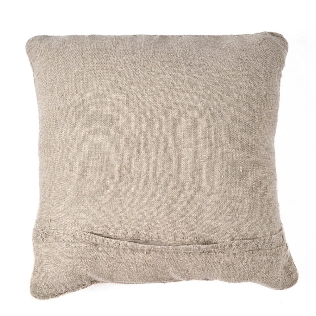 Housse de coussin en lin beige naturel texturé avec broderie centrale, 50x50 cm