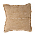 Housse de coussin lin frangé beige camel 50x50 cm rectangulaire tissée
