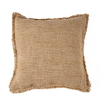 Housse de coussin en lin frangé beige camel 50x50 cm