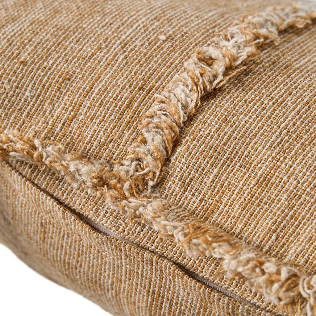 Housse de coussin en lin frangé beige camel 50x50 cm