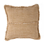 Housse de coussin en lin frangé beige camel 50x50 cm