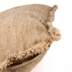 Housse de coussin en jute frangé beige camel 50x50 cm