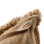 Housse de coussin lin frangé beige camel 50x50 cm, dos avec zip