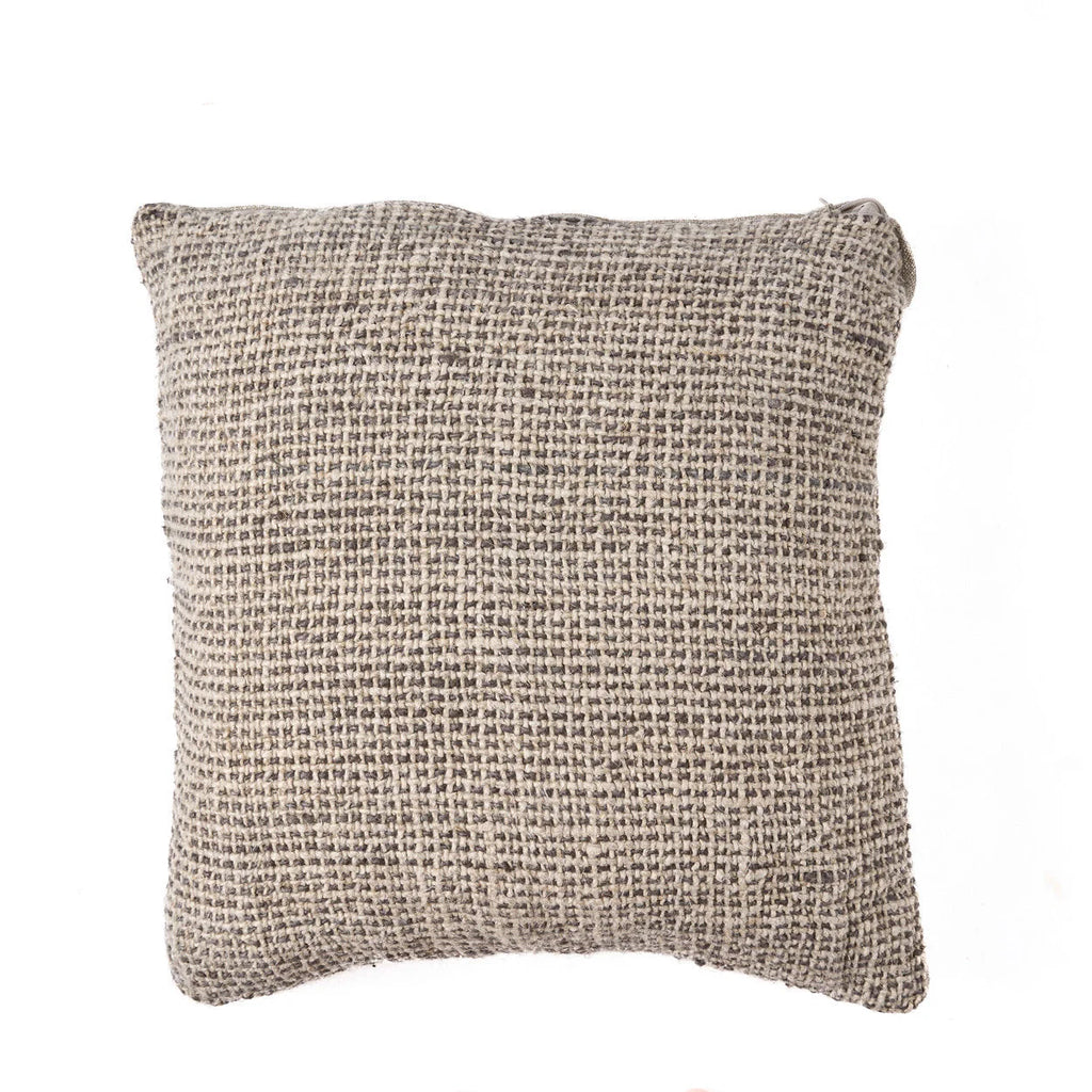 Housse de coussin en lin texturé gris neutre quadrillé 50x50 cm