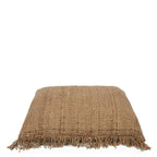 Coussin rectangular marron en jute tissé avec franges pour décoration intérieure 60x60 cm