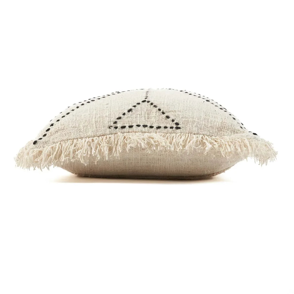 Housse de coussin motif tribal noir naturel en coton avec franges et couture noire
