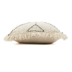 Housse de coussin motif tribal noir naturel en coton avec franges et couture noire