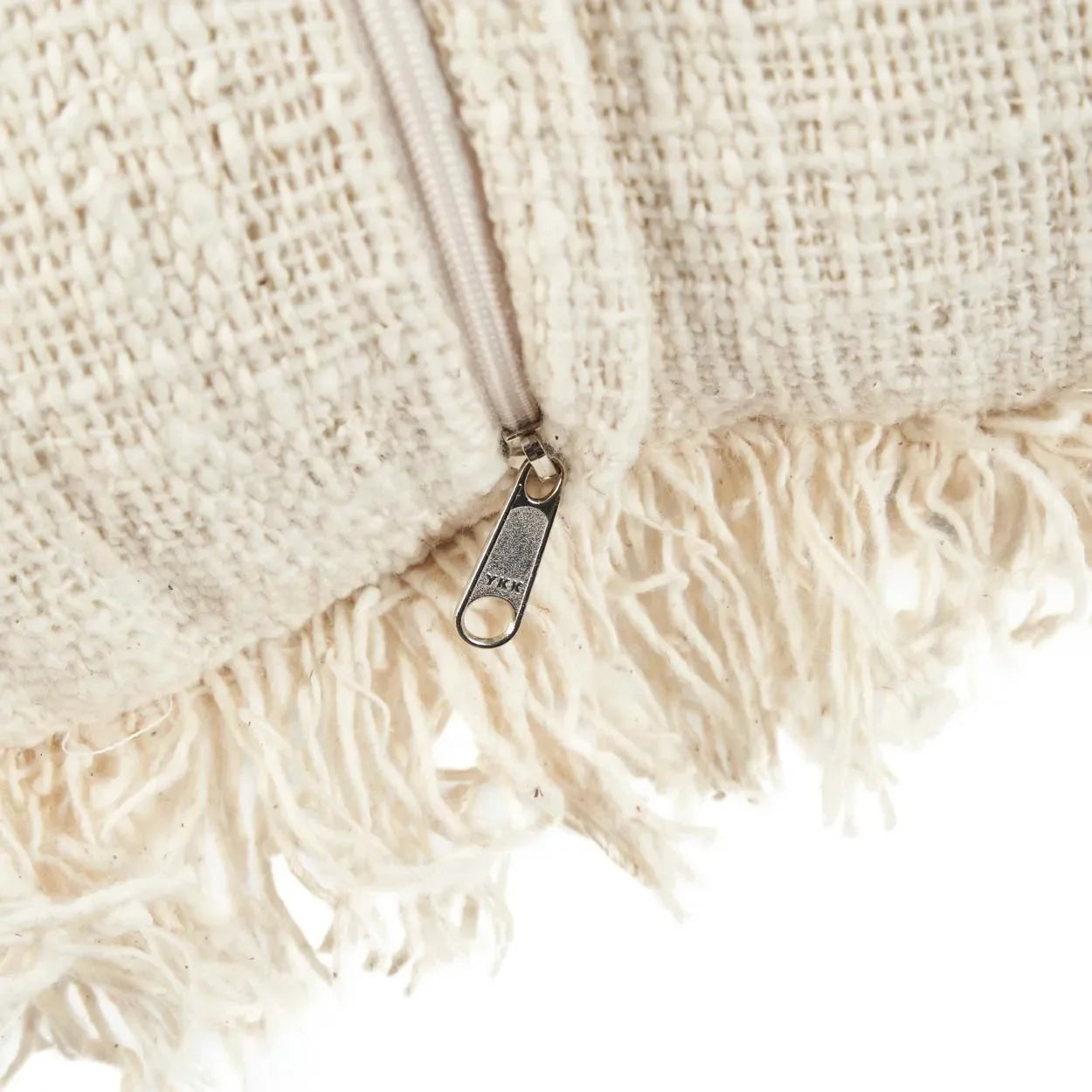 Housse de coussin tribal noir naturel en coton avec franges et fermeture éclair