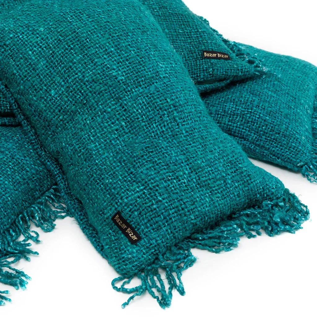 Housses de coussin en tissage teal avec frange pour la décoration intérieure