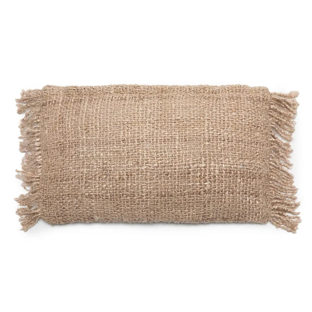 Housse de coussin rectangulaire en jute beige avec frange Oh My Gee 30x50