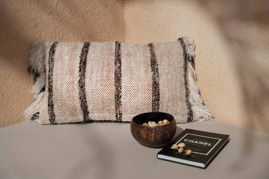 Coussin à franges rayé La housse de coussin Oh My Gee Bohémien Blanc 30x50