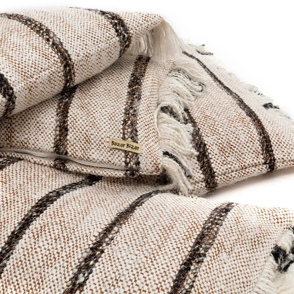 Coussin strié tissé avec franges, La housse de coussin Oh My Gee Bohémien Blanc 35x100