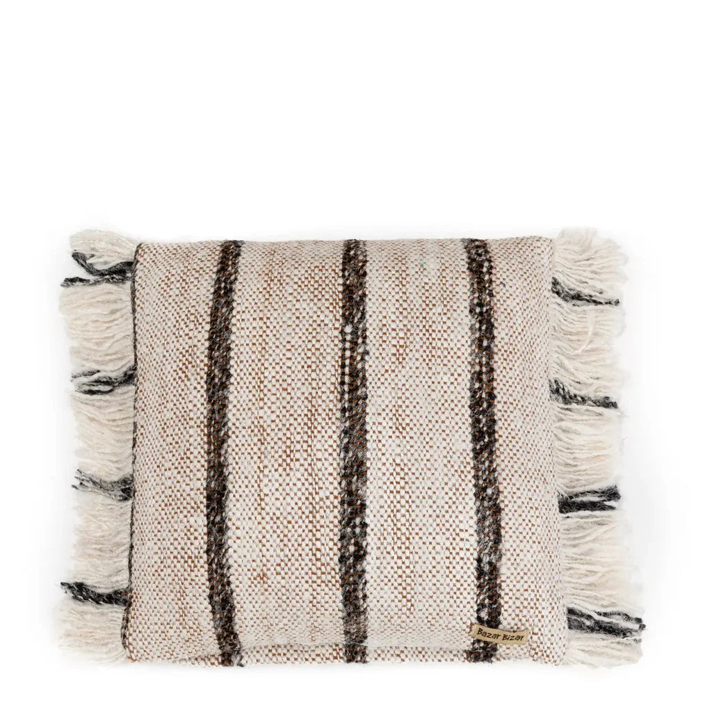 Coussin Oh My Gee Bohémien Blanc 40x40 à rayures avec bords frangés