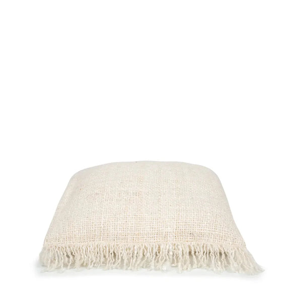 Housse de coussin Oh My Gee crème 40x40 avec franges et texture tissée