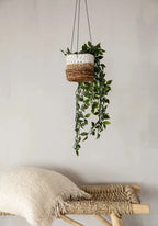 Hanging woven planter with trailing plant in La housse de coussin Oh My Gee - Crème