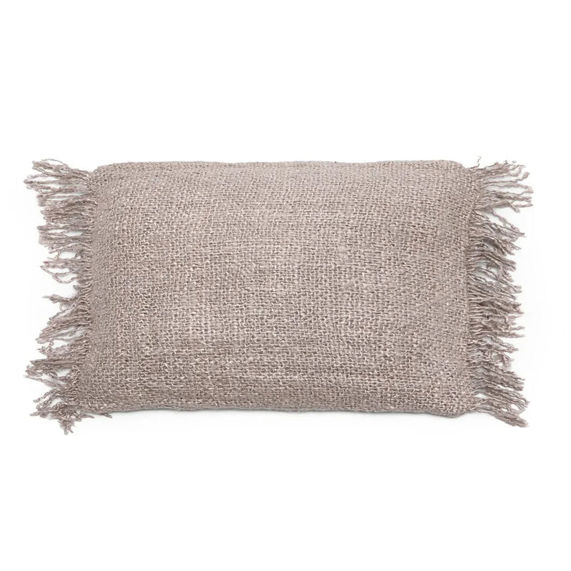 Housse de coussin rectangulaire en coton gris perle avec franges