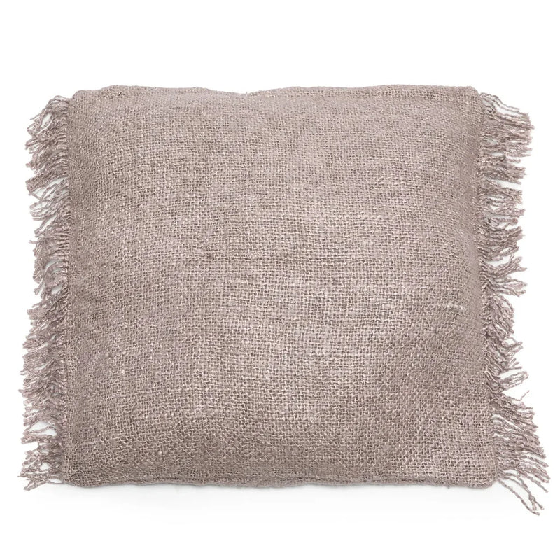 Housse de coussin en coton gris perle avec franges - 60x60 cm
