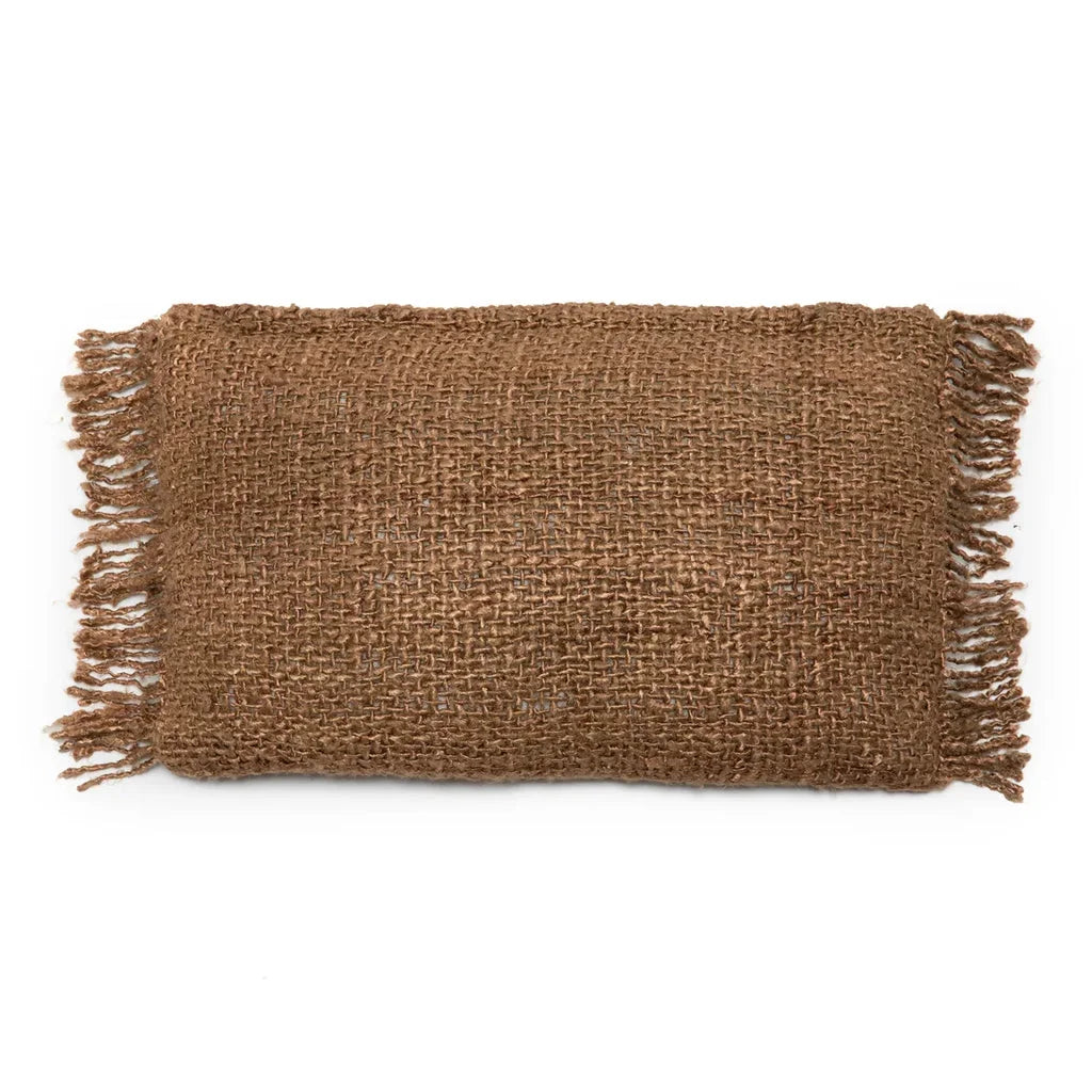 Housse de coussin rectangulaire en jute marron avec bords frangés, 30x50 cm