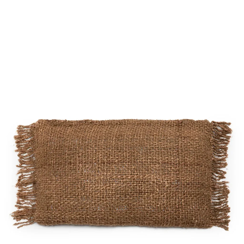 Housse de coussin rectangulaire en jute avec franges, couleur marron, 30x50_40