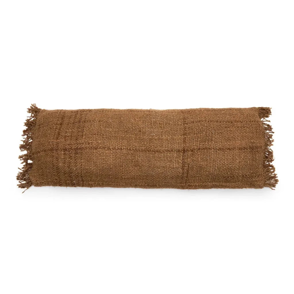 Coussin lombaire tissé marron avec franges de la housse Oh My Gee 35x100_40
