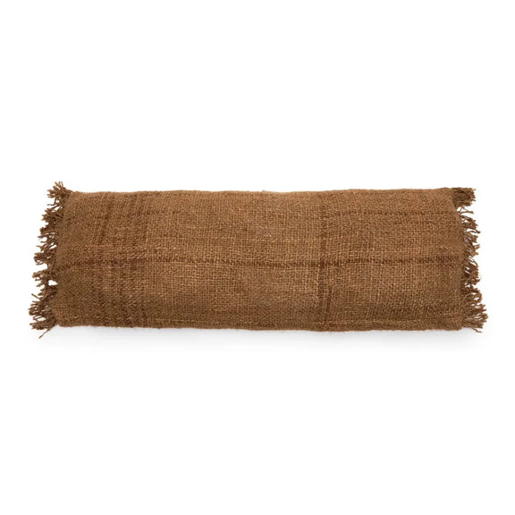 Coussin lombaire tissé marron avec franges de la housse Oh My Gee 35x100_40