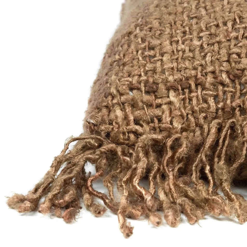 Couverture tissée marron avec franges de la housse de coussin Oh My Gee 60x60_40