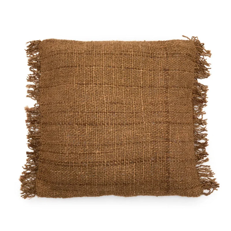 Housse de coussin marron en coton  avec franges - 60x60 cm