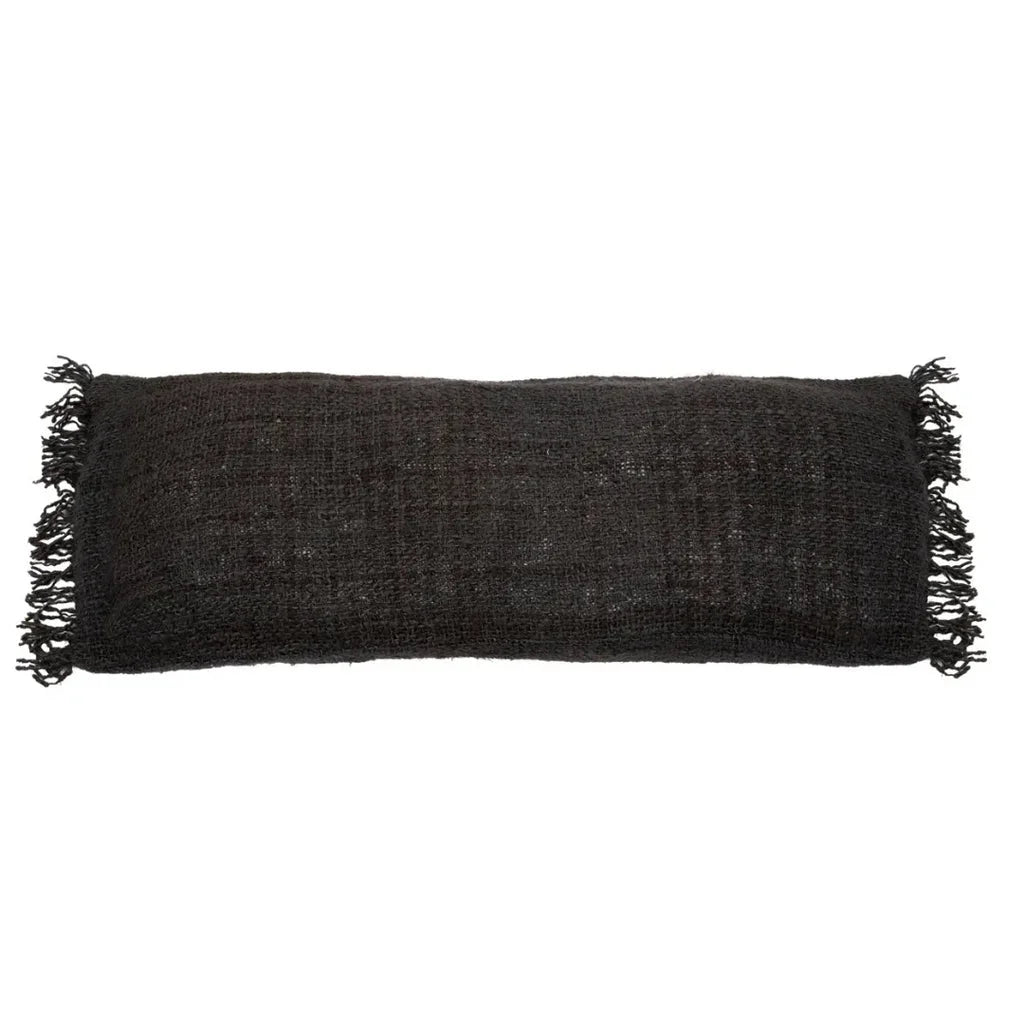 Coussin lombaire noir tissé avec frange, modèle Oh My Gee 35x100_40