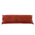 Housse de coussin rectangulaire rouge cerise texturée et à franges 35x100