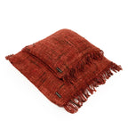 Plaid tissé rouge cerise avec franges, décoratif et confortable pour votre intérieur