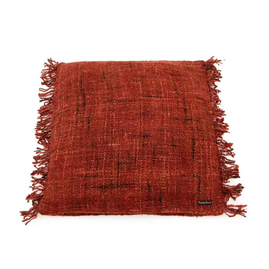 Coussin carré frangé tissé rouge cerise Oh My Gee 60x60_40