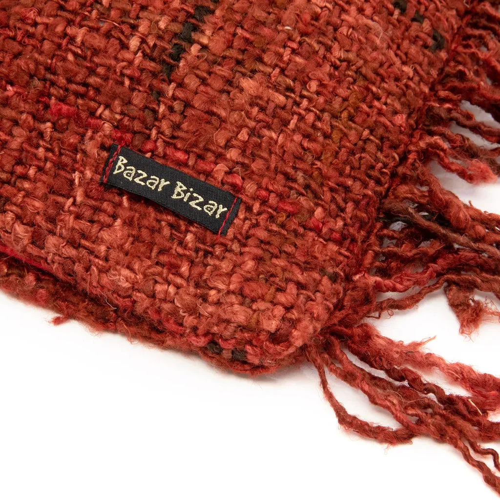 Écharpe tissée avec franges, couleur brun rougeâtre, parfaite pour La housse de coussin