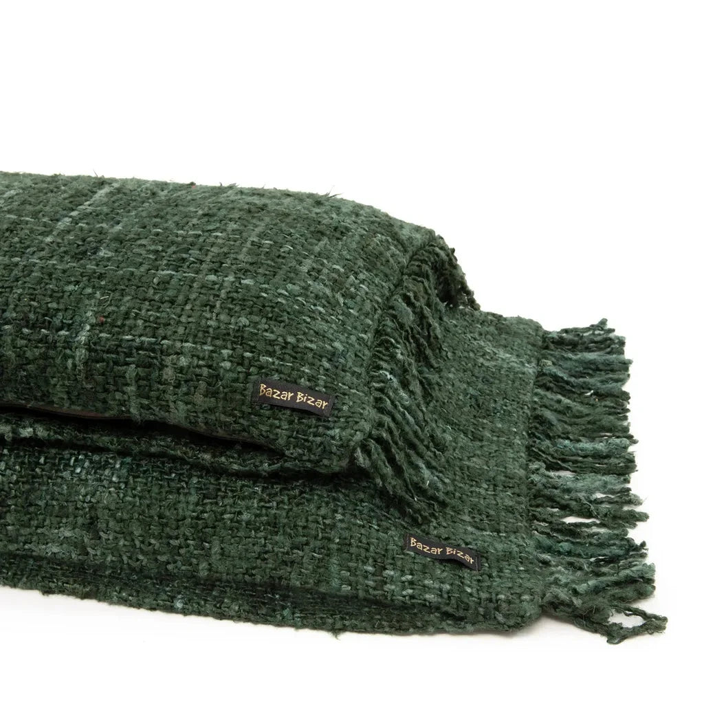 Plaid vert tissé avec franges, parfait pour la housse de coussin Oh My Gee - Vert forêt