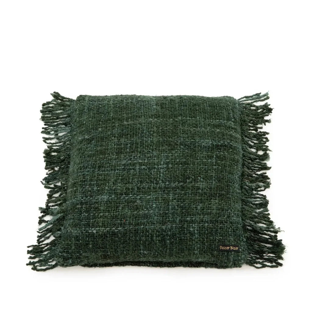 Housse de coussin Oh My Gee verte en tissu tressé avec franges, 40x40 cm