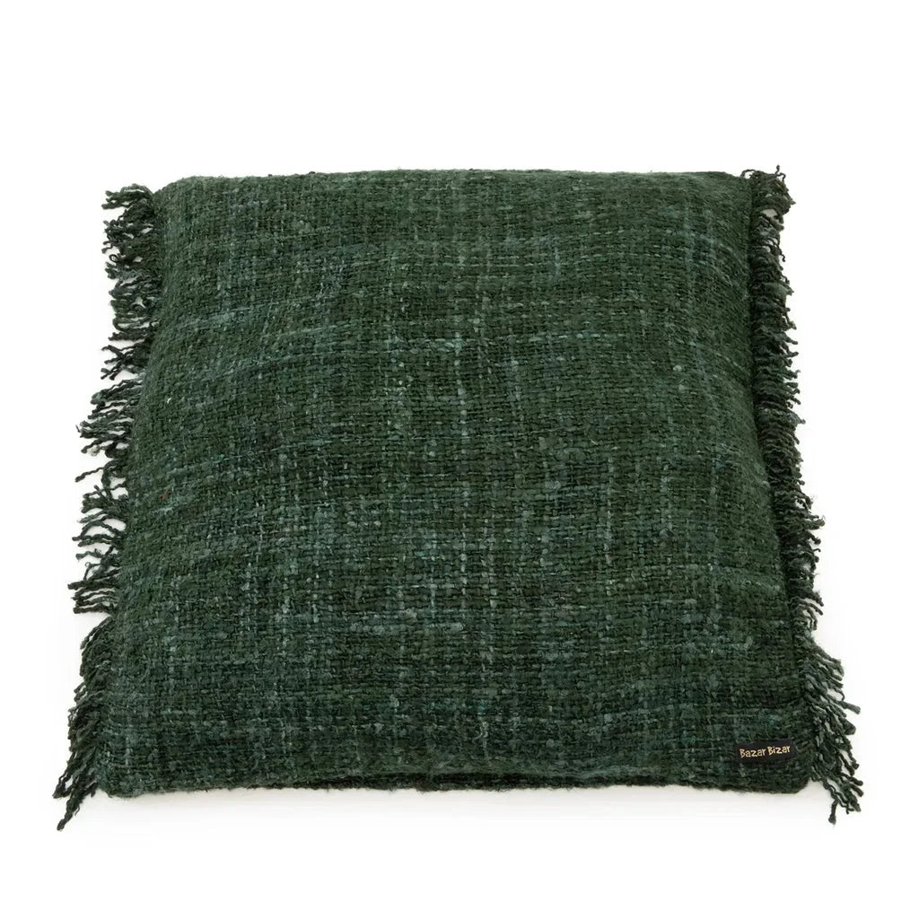 Coussin tissé vert forêt avec franges, La housse de coussin Oh My Gee 60x60_40