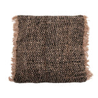 Housse de coussin noir cuivre en coton avec coussin à motif chevron brun beige et franges