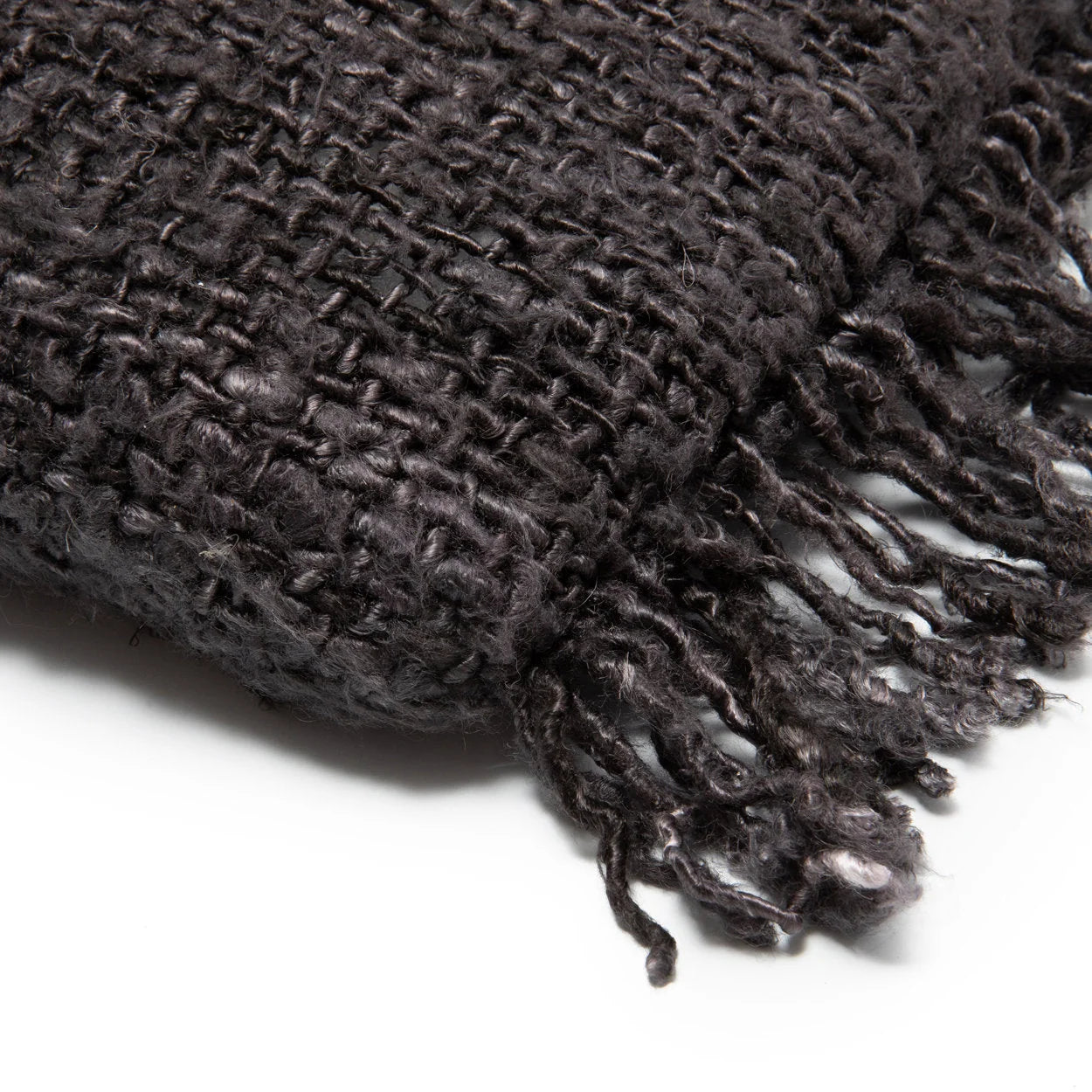 Plaid en coton noir gris foncé avec franges, 30x50 cm, pour Housse de coussin